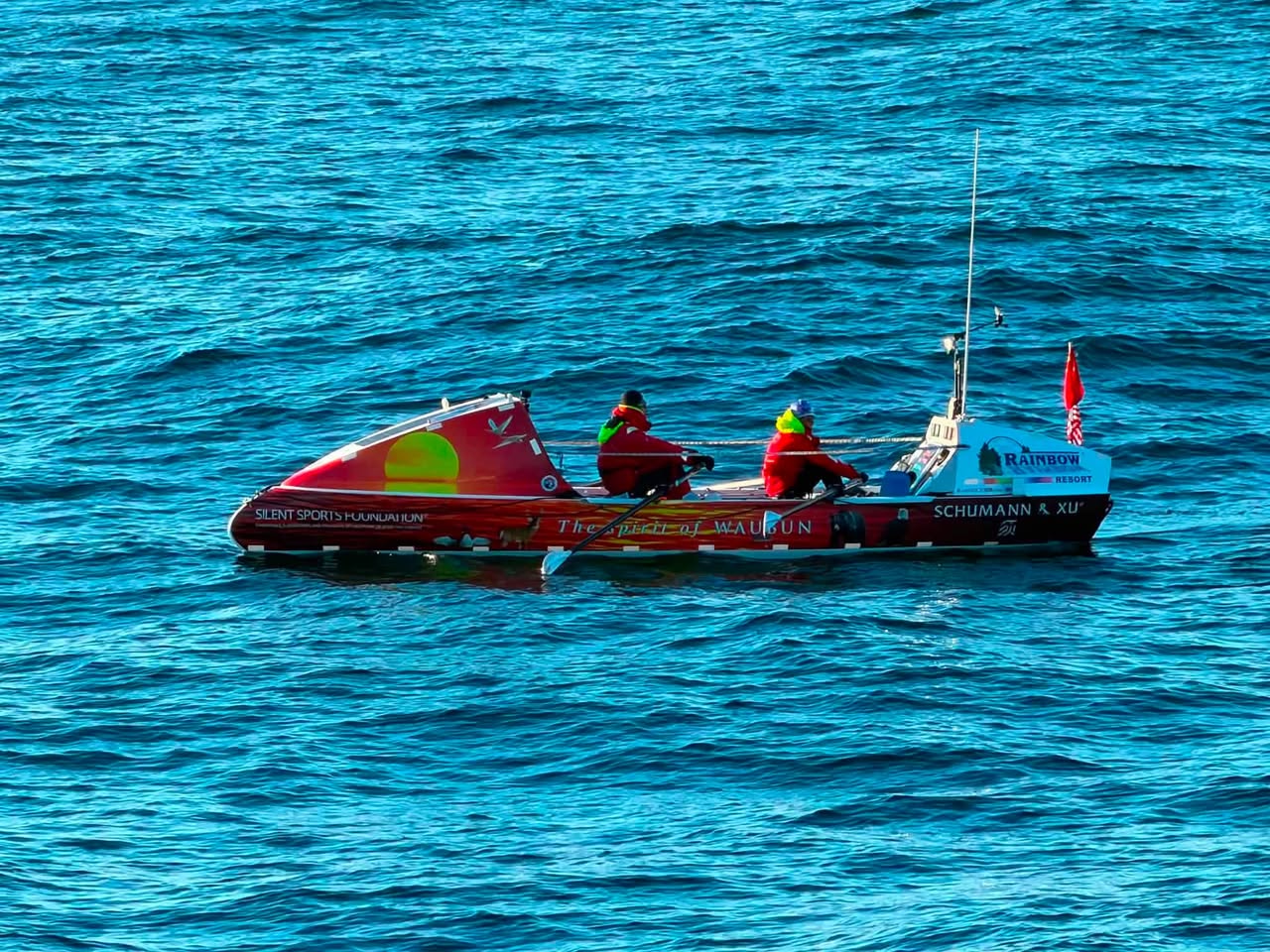 The complete Spirit of Waubun rowing on the North Atlantic